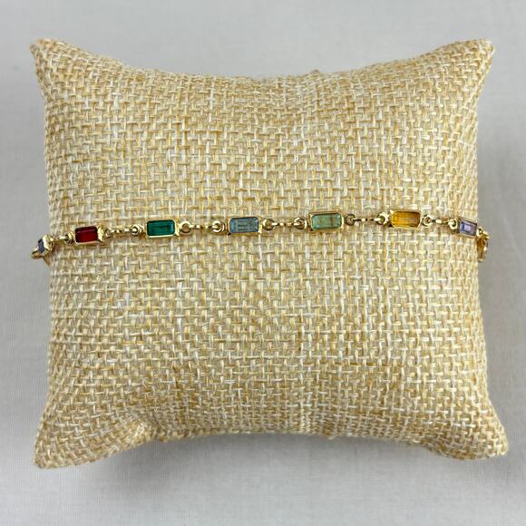 18k Gold Filled Colorful Cubic Zirconia Bezel 10" Chain Anklet - Picture 7 of 9